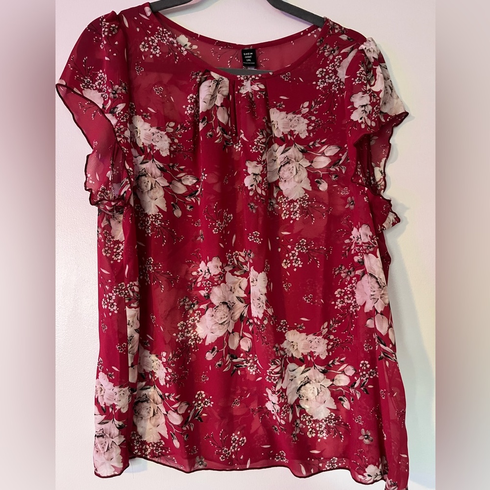 Shein 1XL sheer floral top